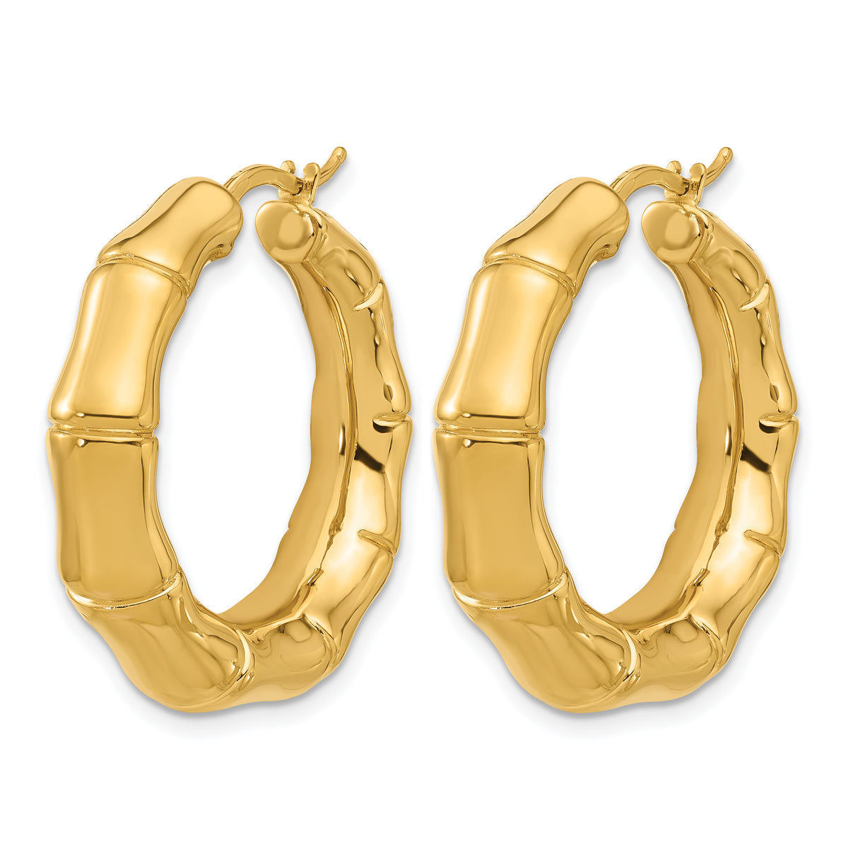 14K Yellow Gold 30mm x 7mm Bamboo Round Hoop Earrings