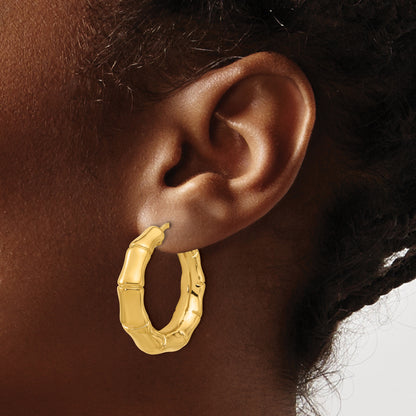 14K Yellow Gold 30mm x 7mm Bamboo Round Hoop Earrings