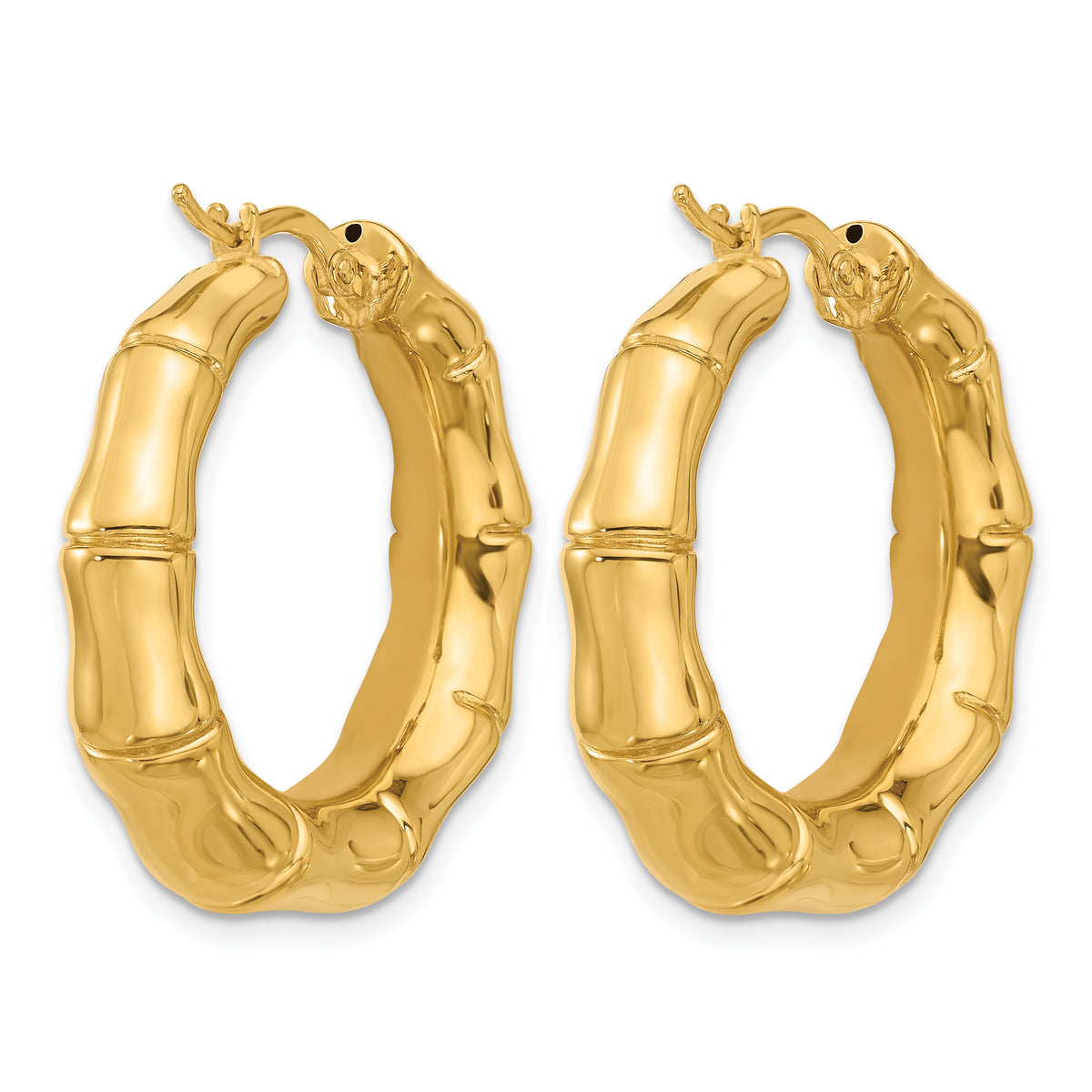 14K Yellow Gold 30mm x 7mm Bamboo Round Hoop Earrings