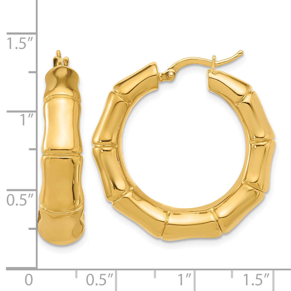 14K Yellow Gold 30mm x 7mm Bamboo Round Hoop Earrings