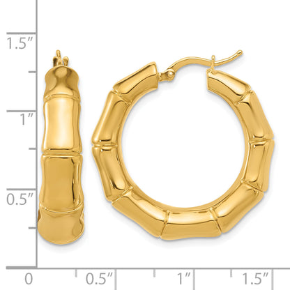 14K Yellow Gold 30mm x 7mm Bamboo Round Hoop Earrings