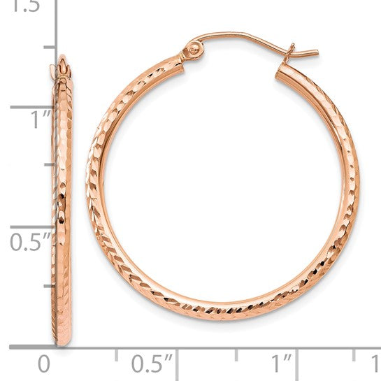 10k rose gold diamond cut round hoop earrings 29mm x 2mm
