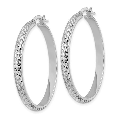 14k white gold diamond cut round hoop earrings 43mm x 4mm