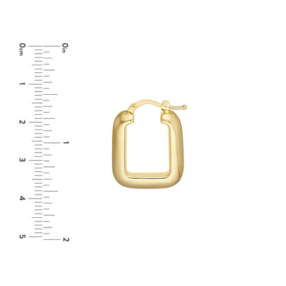14k yellow gold square puffy geometric modern hoop earrings