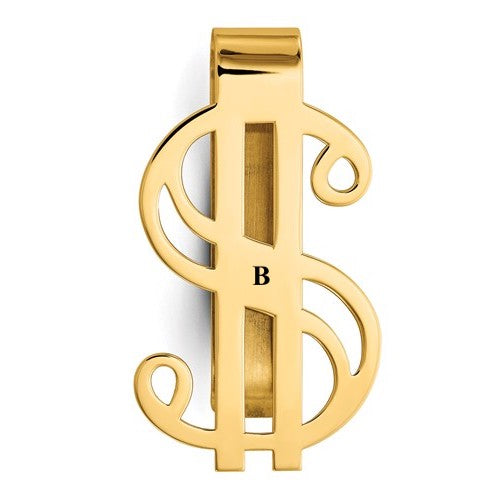 14k Solid Yellow Gold Money Clip Dollar Sign Symbol Personalized Engraved Monogram