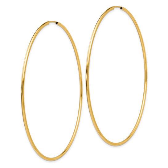 10k yellow gold extra large round endless hoop earrings 68mm x 2mm