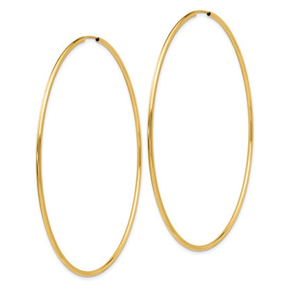 10k yellow gold extra large round endless hoop earrings 68mm x 2mm