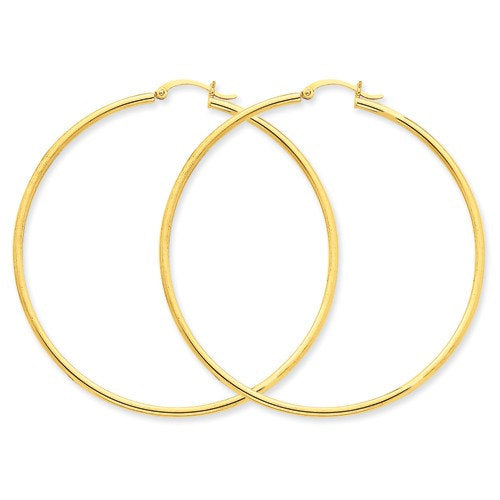 14K Yellow Gold 60mm x 2mm Lightweight Classic Round Hoop Earrings
