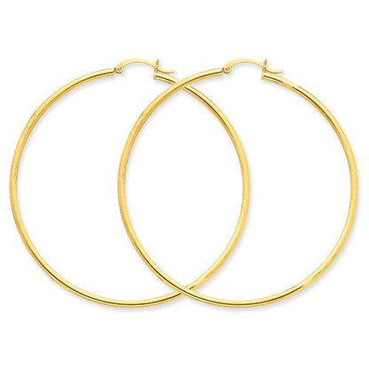 14K Yellow Gold 60mm x 2mm Lightweight Classic Round Hoop Earrings