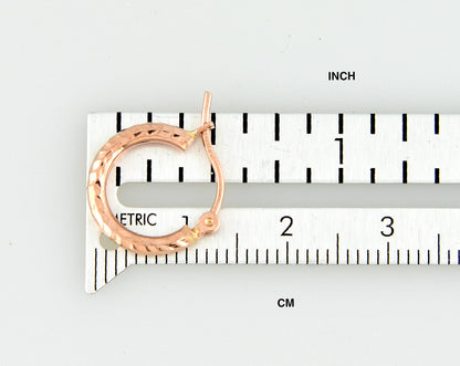 14k rose gold diamond cut textured classic round hoop earrings 13mm x 2mm