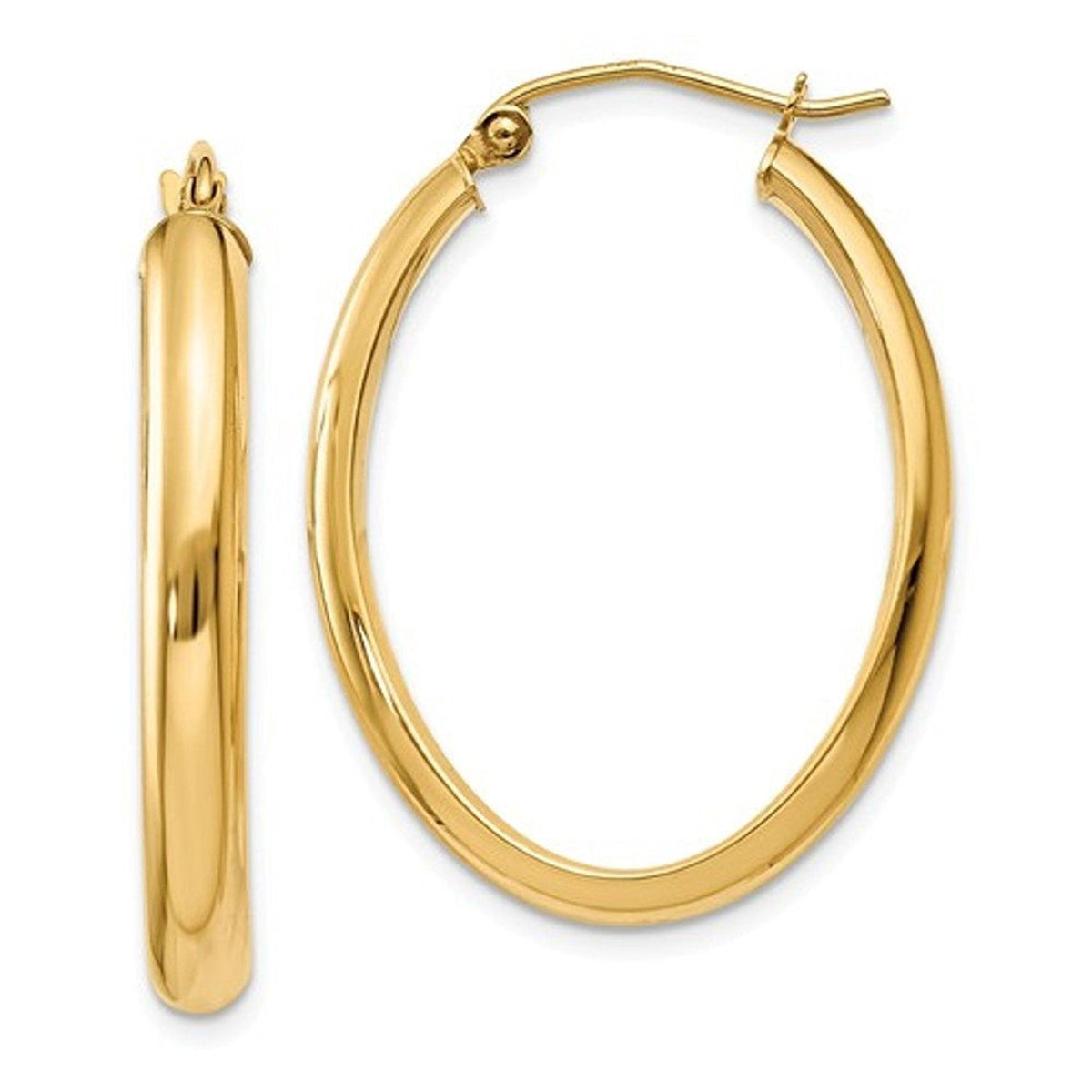 14K Yellow Gold 30mm x 22mm x 3.5mm Classic Modern Oval Hoop Earrings