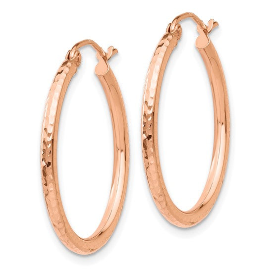 10k rose gold diamond cut round hoop earrings 25mm x 2mm