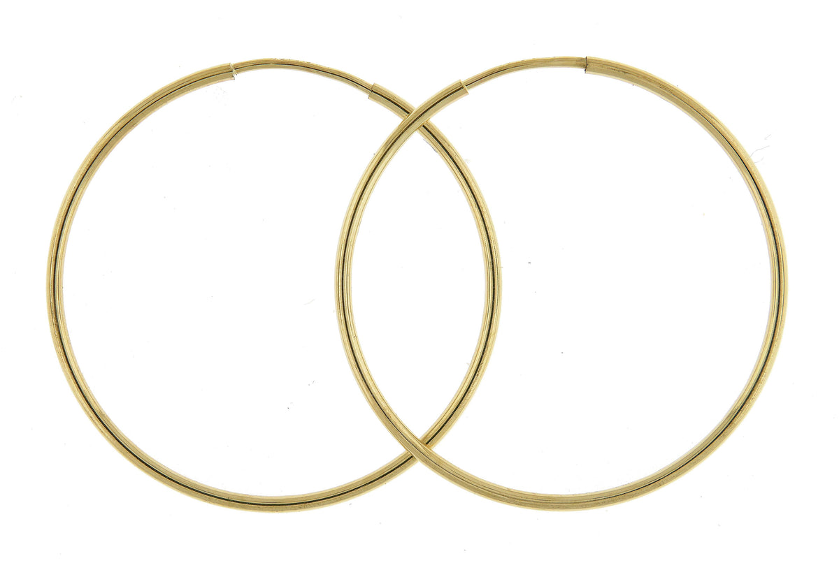 14k yellow gold round endless hoop earrings 27mm x 1.25mm