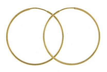 14k yellow gold round endless hoop earrings 27mm x 1.25mm
