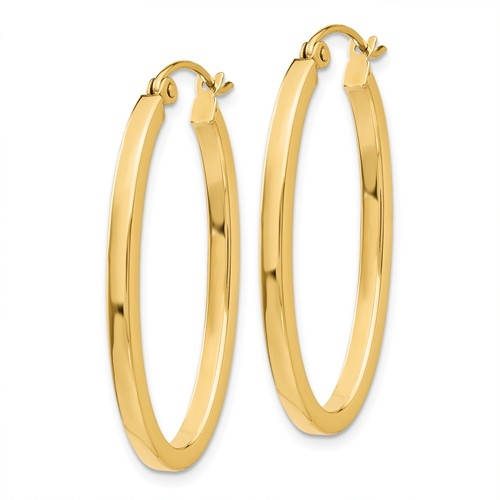 14K Yellow Gold 30mm x 18.5mm x 2mm Classic Oval Hoop Earrings