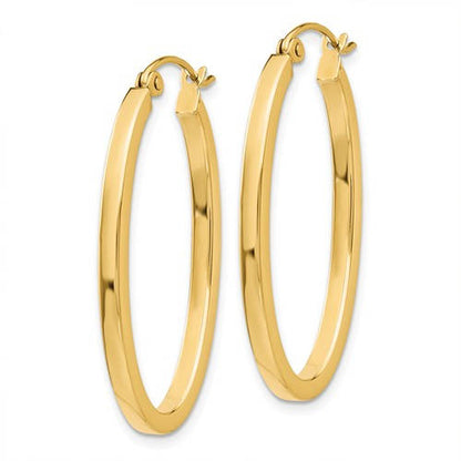 14K Yellow Gold 30mm x 18.5mm x 2mm Classic Oval Hoop Earrings
