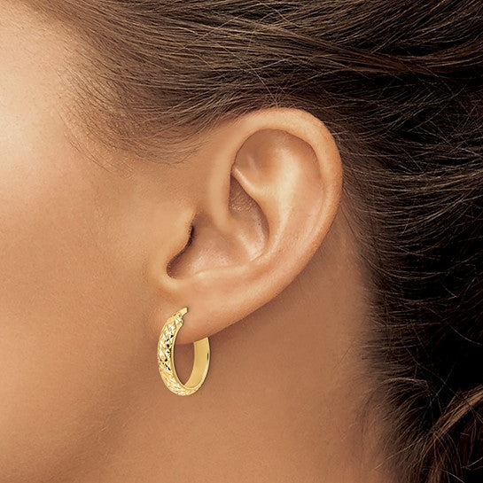 14k yellow gold diamond cut round hoop earrings 18mm x 4mm