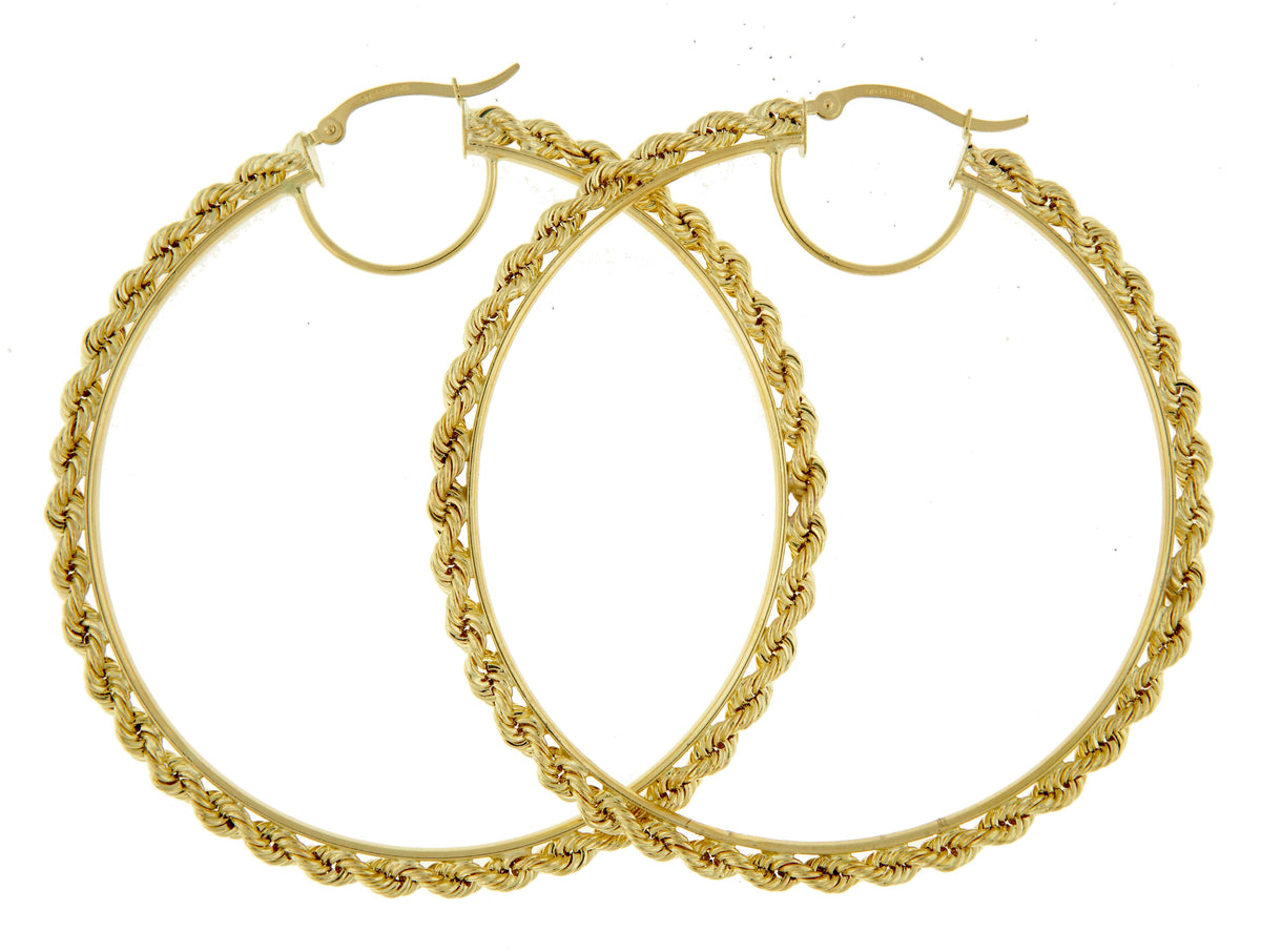 10k yellow gold diamond cut rope round hoop earrings 65mm x 2.95mm