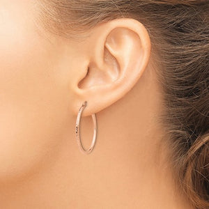 14K Rose Gold 30mm x 2mm Diamond Cut Round Hoop Earrings