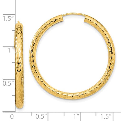 10k yellow gold diamond cut round endless hoop earrings 33mm x 3mm