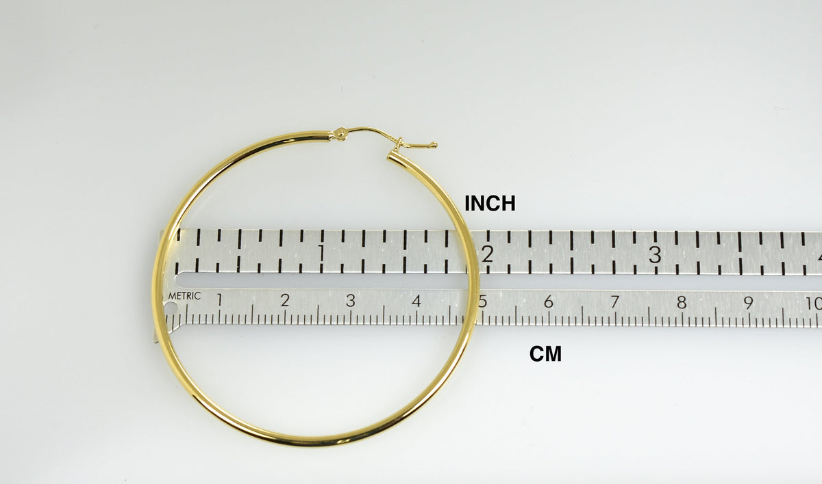 14K Yellow Gold 50mm x 2mm Lightweight Classic Round Hoop Earrings