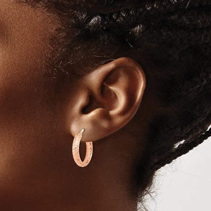 14k rose gold diamond cut inside outside round hoop earrings 19mm x 3.75mm