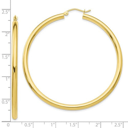 10k yellow gold classic round hoop earrings 55mm x 3mm