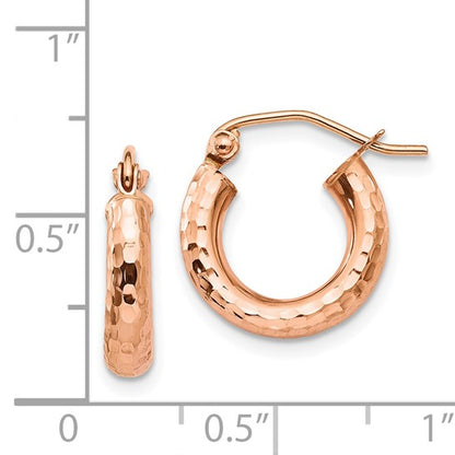 14k rose gold diamond cut textured classic round hoop earrings 14mm x 3mm