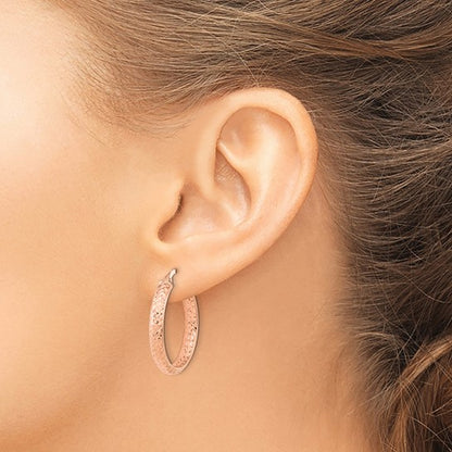 14k rose gold diamond cut inside outside round hoop earrings 25mm x 3.75mm