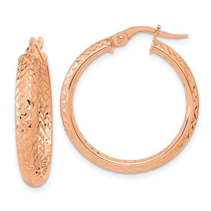 14k rose gold diamond cut inside outside round hoop earrings 25mm x 3.75mm