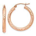 Lataa kuva Galleria-katseluun, 10k Rose Gold Diamond Cut Round Hoop Earrings 25mm x 3mm
