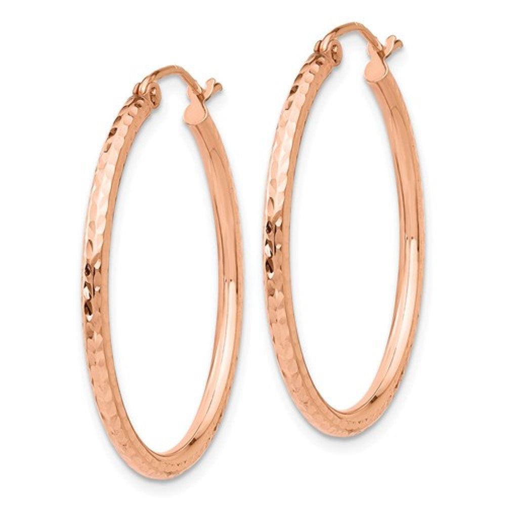 14k rose gold 30mm x 2mm diamond cut round hoop earrings