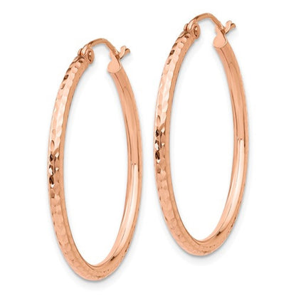 14k rose gold 30mm x 2mm diamond cut round hoop earrings