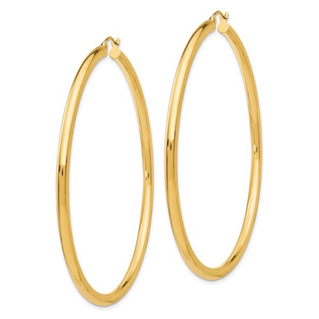 10k yellow gold classic round hoop earrings 65mm x 3mm