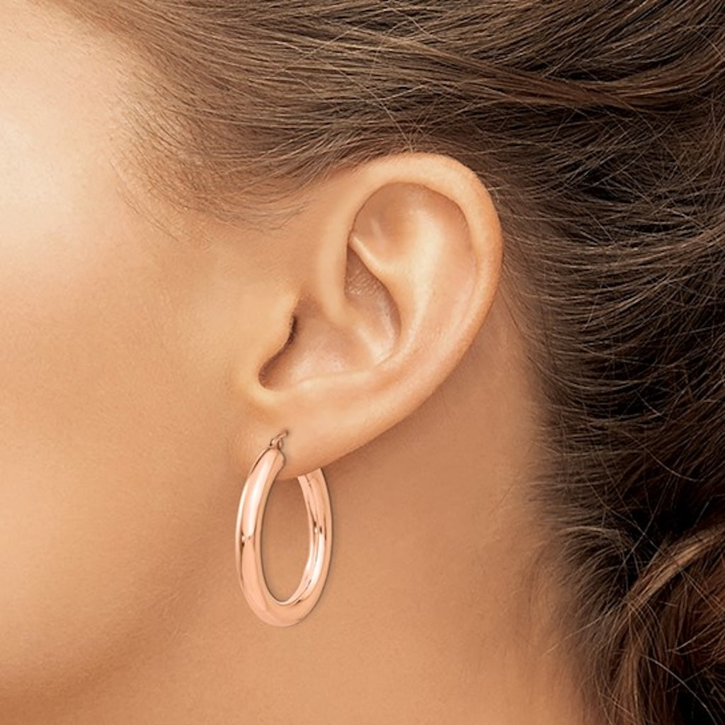 14k rose gold classic round hoop earrings 30mm x 4mm