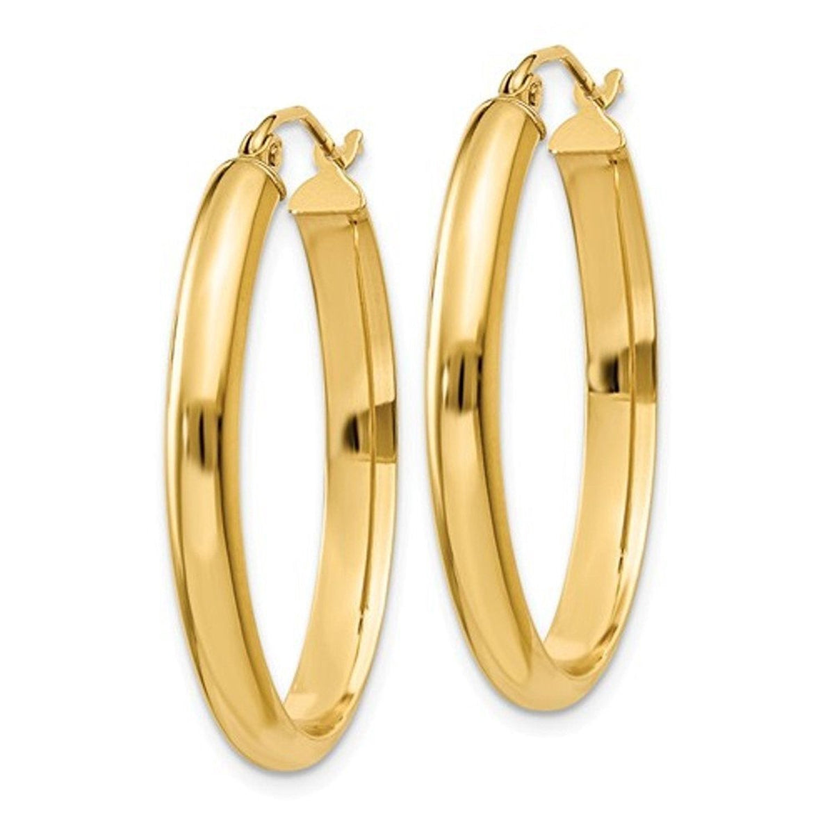 14K Yellow Gold 30mm x 22mm x 3.5mm Classic Modern Oval Hoop Earrings