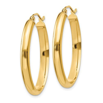 14K Yellow Gold 30mm x 22mm x 3.5mm Classic Modern Oval Hoop Earrings