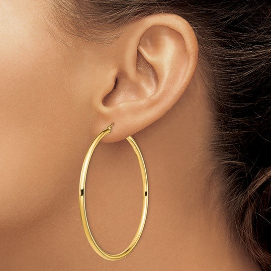 14k yellow gold 69mm x 3mm extra large round classic hoop earrings lightweight