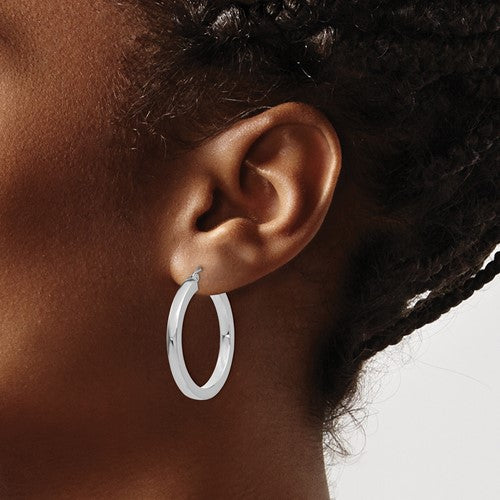 10k white gold classic square tube round hoop earrings 31mm x 3mm