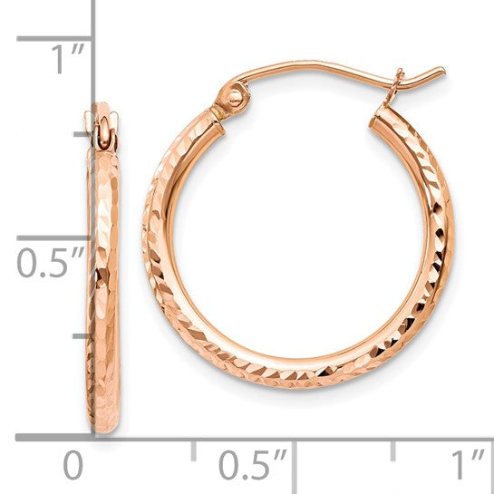 10k Rose Gold Diamond Cut Round Hoop Earrings 20mm x 2mm