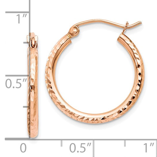 10k rose gold diamond cut round hoop earrings 20mm x 2mm