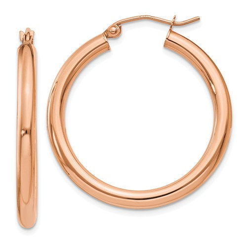 14k rose gold classic round hoop earrings 30mm x 3mm