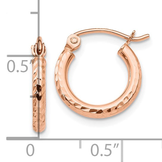 10k rose gold diamond cut round hoop earrings 13mm x 2mm