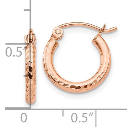 10k rose gold diamond cut round hoop earrings 13mm x 2mm