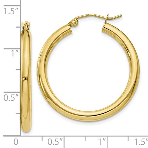 10k yellow gold classic round hoop earrings 30mm x 3mm