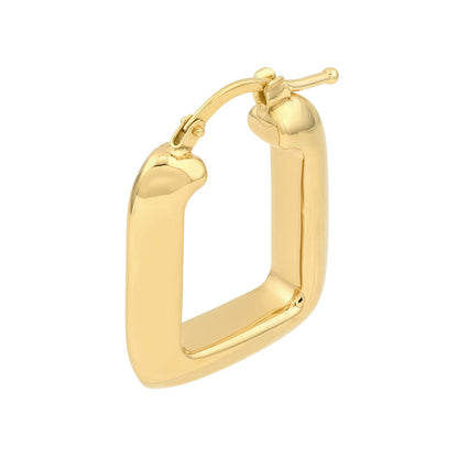 14k yellow gold square puffy geometric modern hoop earrings