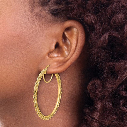 10k yellow gold diamond cut rope round hoop earrings 48mm x 2.95mm
