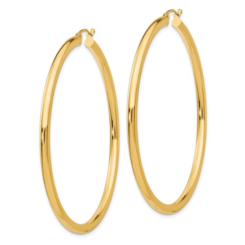 10k yellow gold classic round hoop earrings 60mm x 3mm