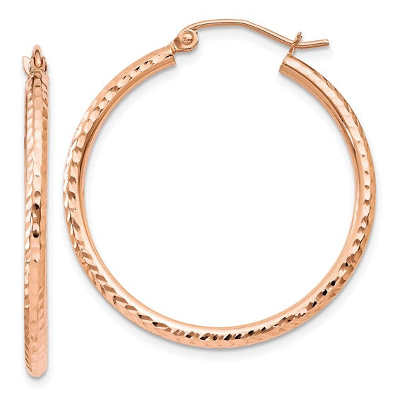 10k rose gold diamond cut round hoop earrings 29mm x 2mm