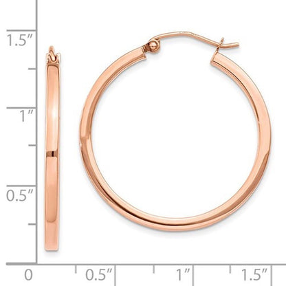14k rose gold classic square tube round hoop earrings 30mm x 2mm
